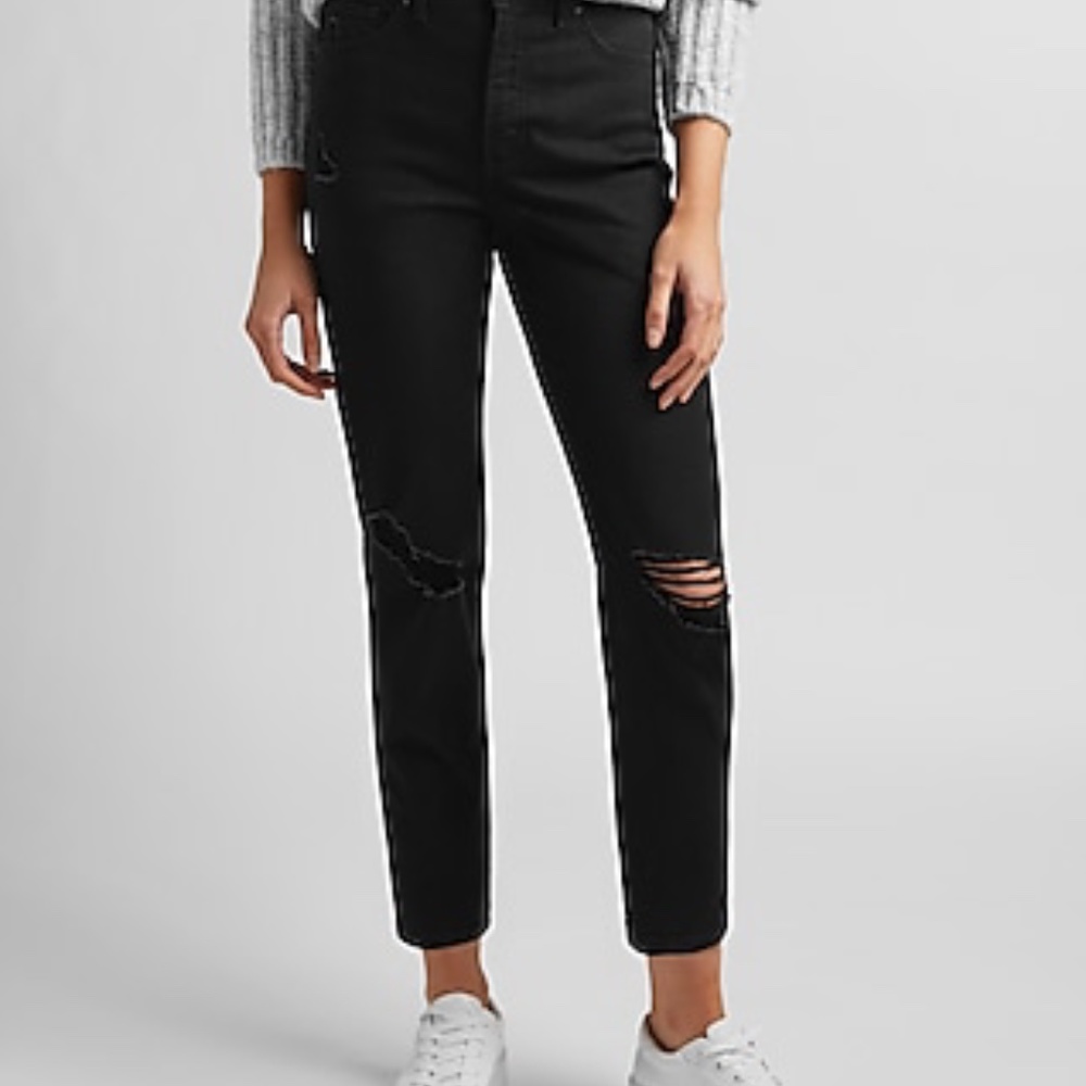 EXPRESS:  High Waisted Black Ripped Mom Jeans